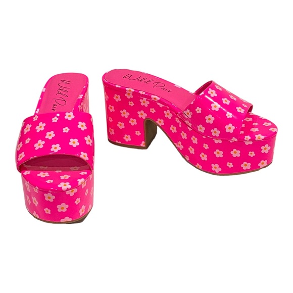 Melborne Platform Sandals Pink Daisy Slip On - Picture 4 of 9